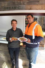 (L to R) John Bostock and Lawrence Nathan enjoy lunch at the Bostock Organic Kitchen.