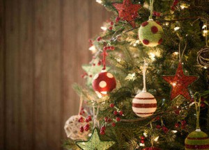 Christmas Holiday Eco friendly tree, natural ornaments, wood doo