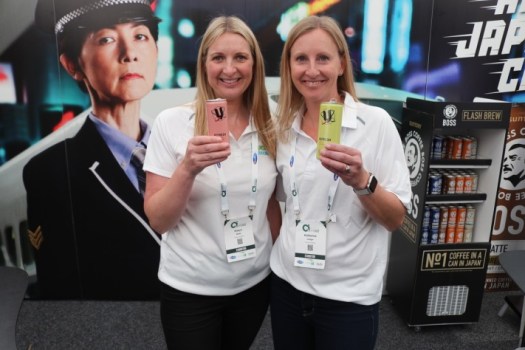 Robyn Wake and Katherine Ledger at the Frucor Suntory stand