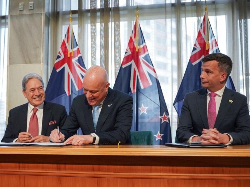 Deputy Prime Minister Winston Peters, Prime Minister Christopher Luxon and Minister for Regulation David Seymour have confirmed a coalition Government.